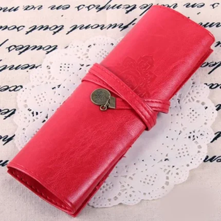 스웨이드 가죽 펜슬 케이스(빨간색) / 고급 펜 파우치 필통